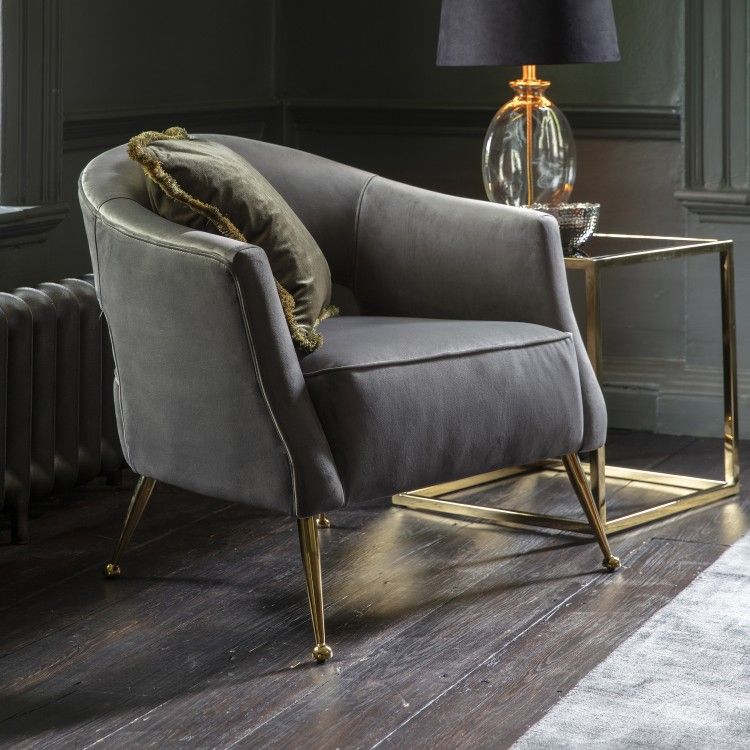Tavolo Contemporary Grey Velvet Arm Chair