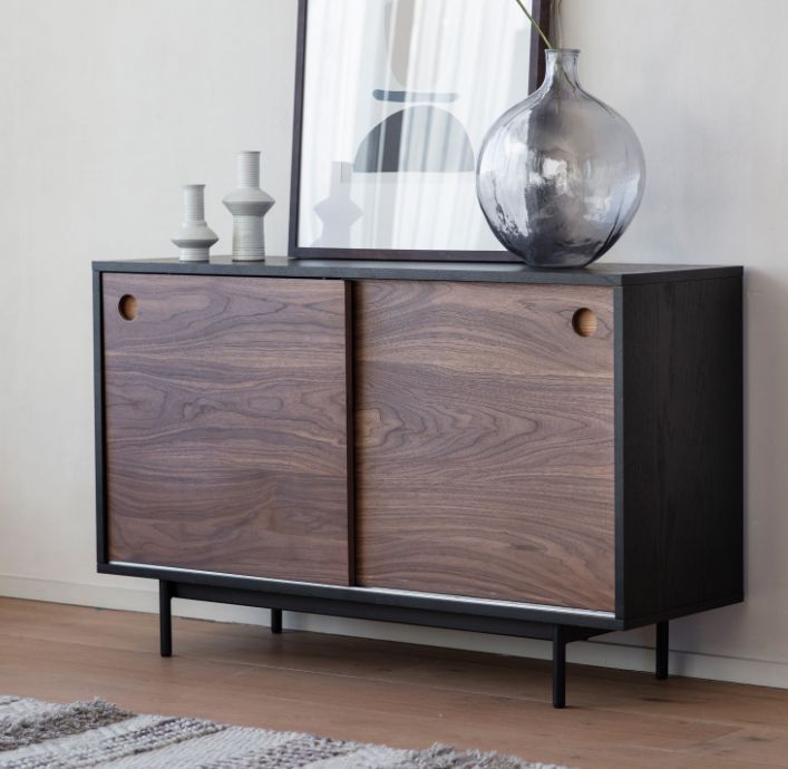 Walnut and Charcoal 2 Door Cabinet