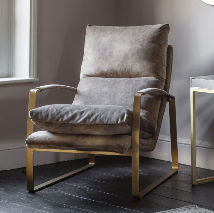 Tan and Brass Lounger Chair