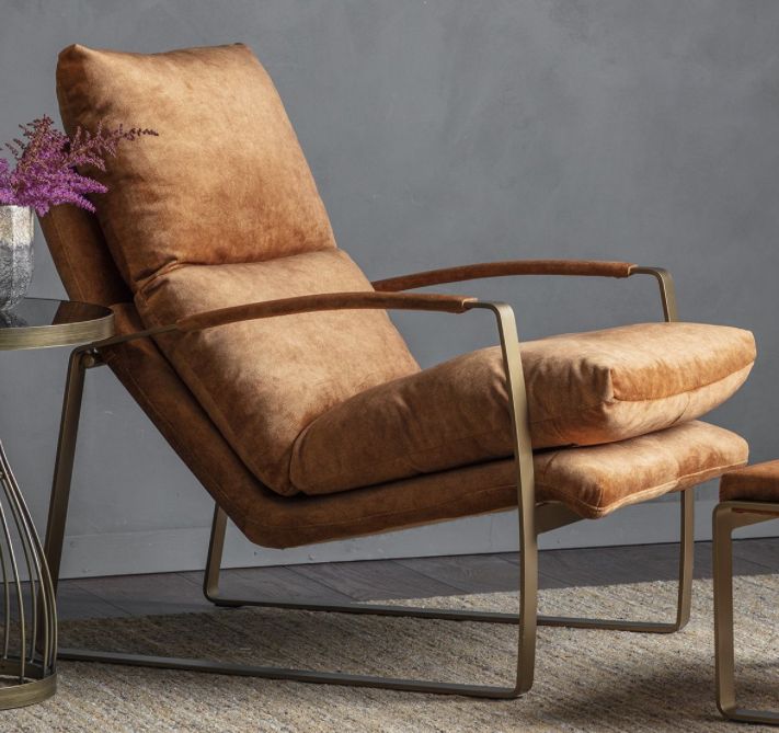 Ochre and Brass Lounger Chair