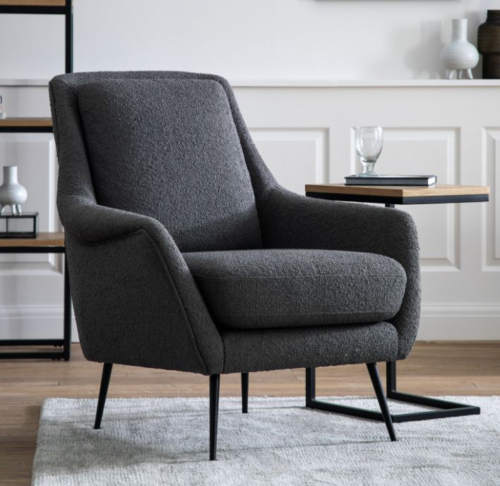Retro Dark Grey Linen Armchair