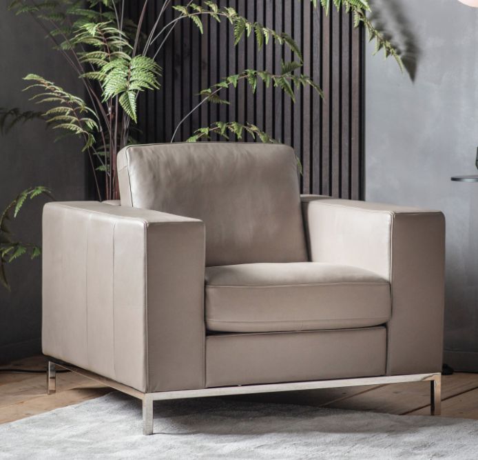 Veroni Grey Leather Armchair