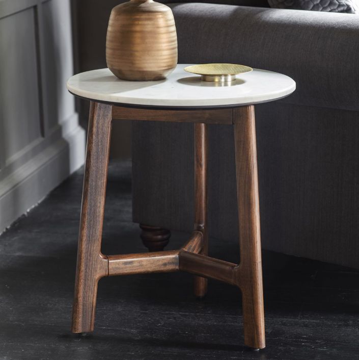 Walnut and Marble Side Table