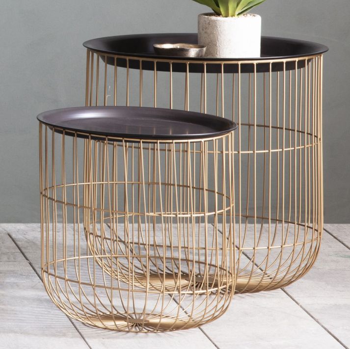 Burton Black and Gold Nest of 2 Side Tables