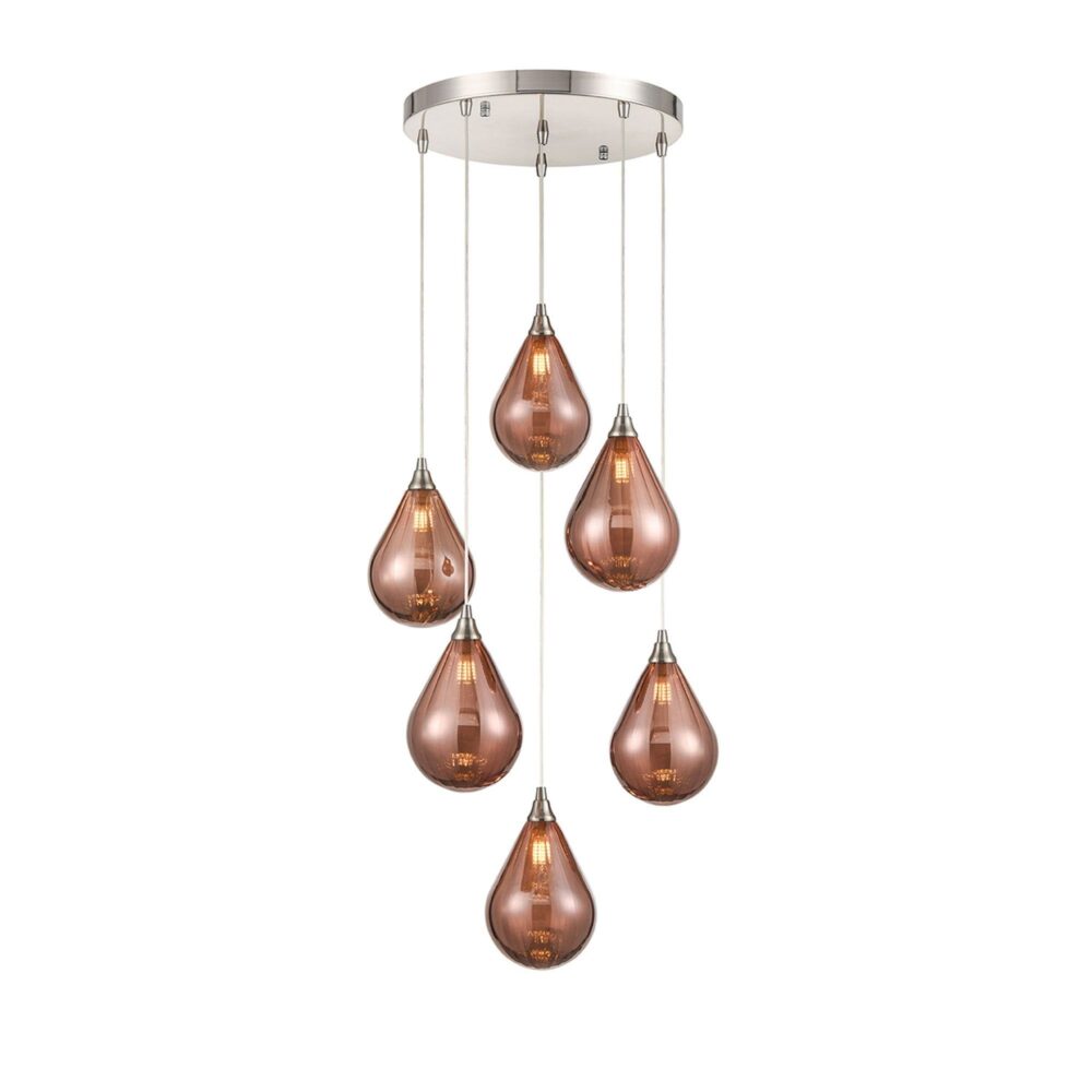 Franco Cascata 6 light Copper Glass Pendant