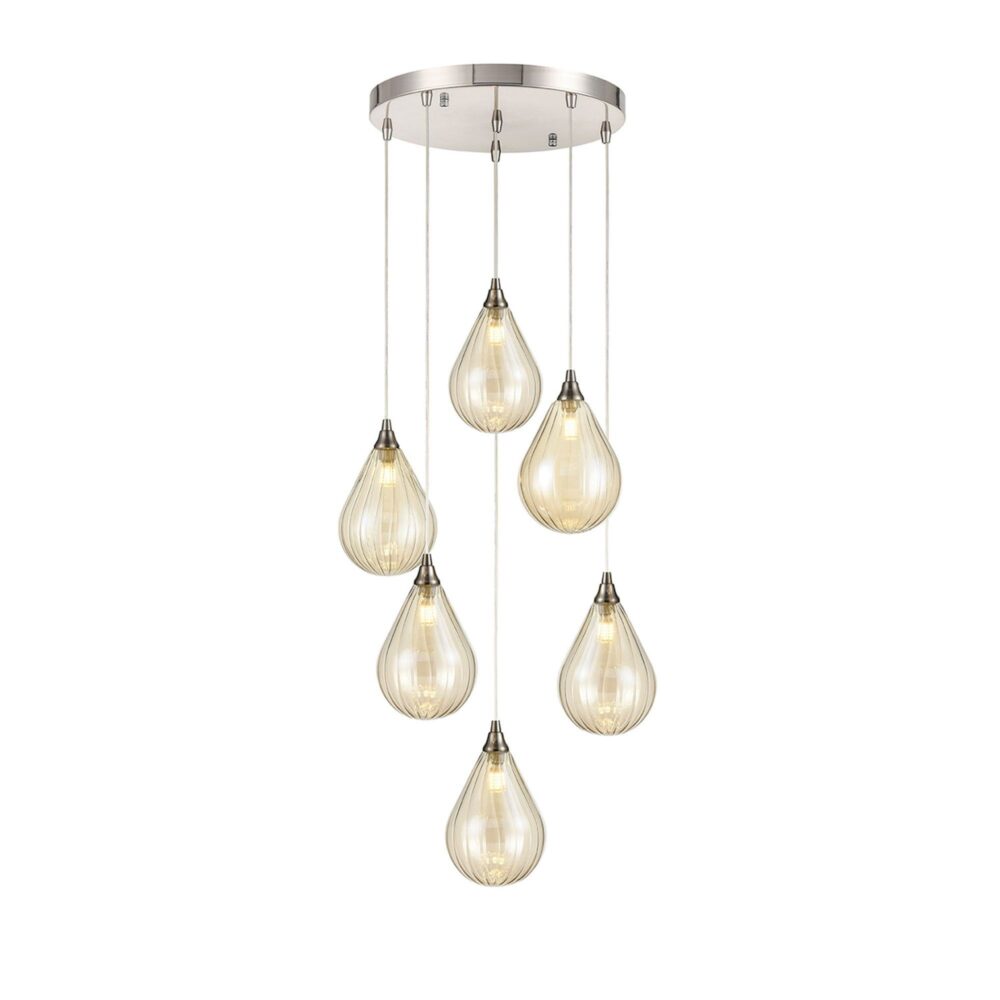 Franco Cascata 6 light Amber Glass Pendant