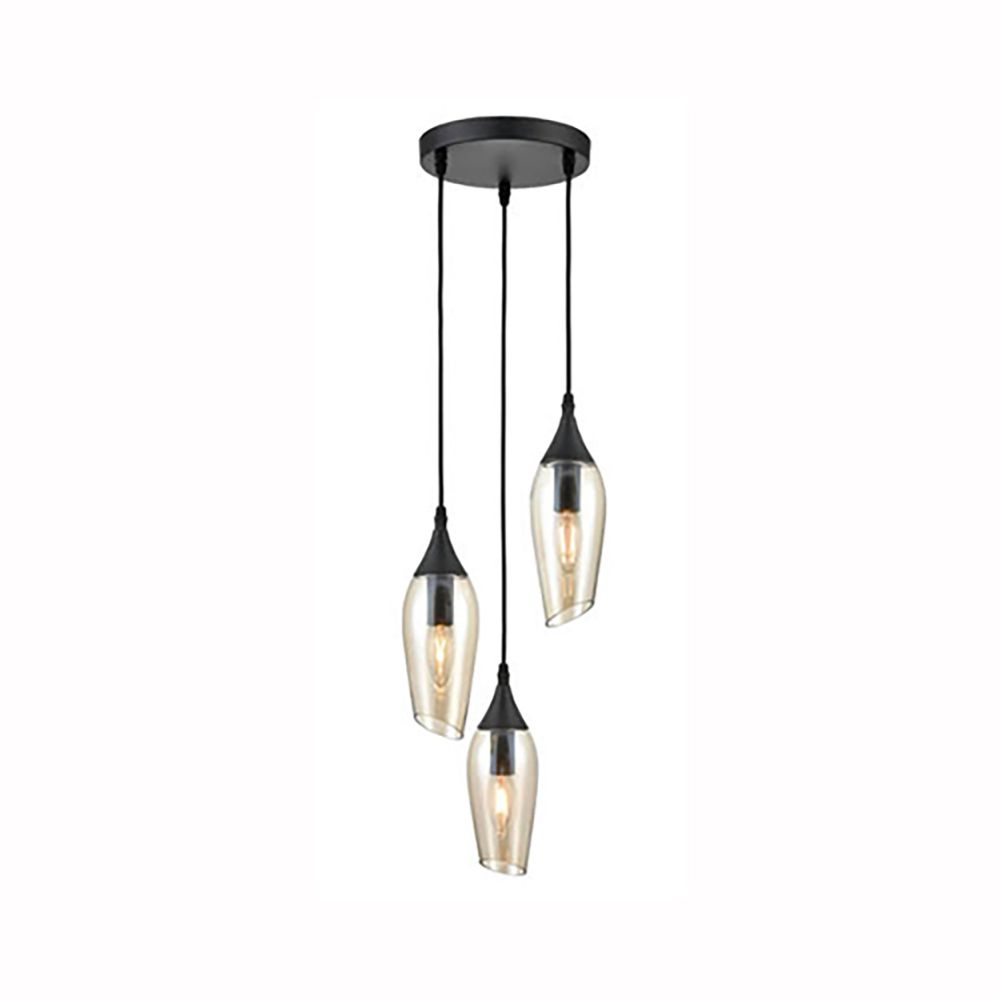 Franco Tulipano Triple Amber Glass Pendant